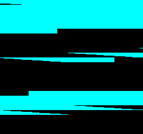 Black and cyan bands whose boundaries slant across the middle of lines